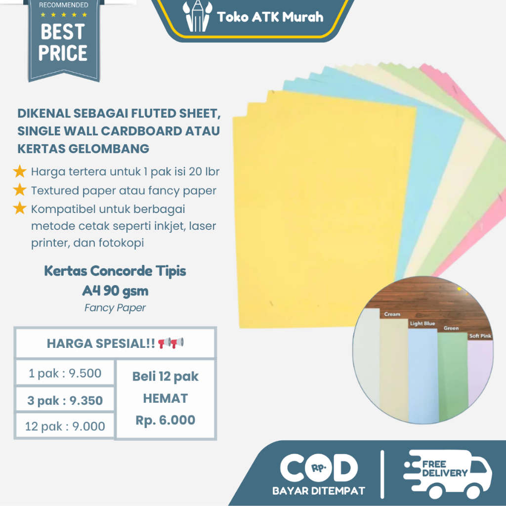 Kertas Concorde Tipis 90gr A4 ( 20 Lembar ) Kertas Kop Surat Letterhead Textured