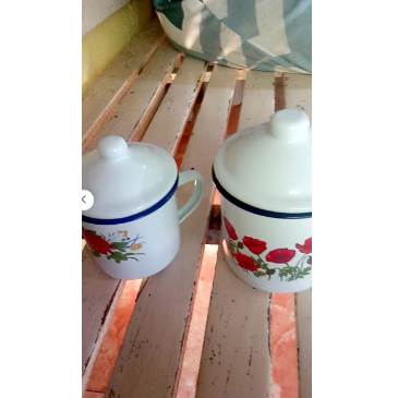 TERLARIS!!!! MUG ENAMEL SENG DENGAN TUTUP MOTIF BUNGA