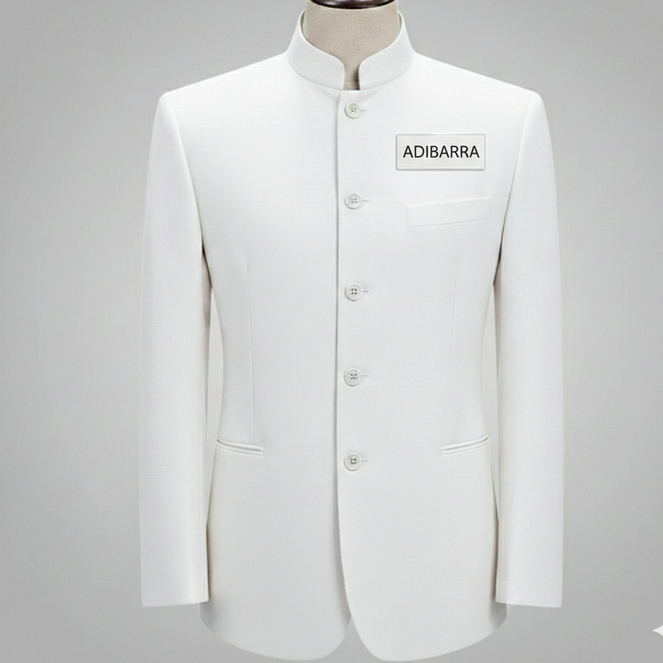 ADIBARRA- Jasko Polos Putih Pria dewasa l Jas Mandarin l Jas Koko l Beskap White Mewah Eleghan Ukura