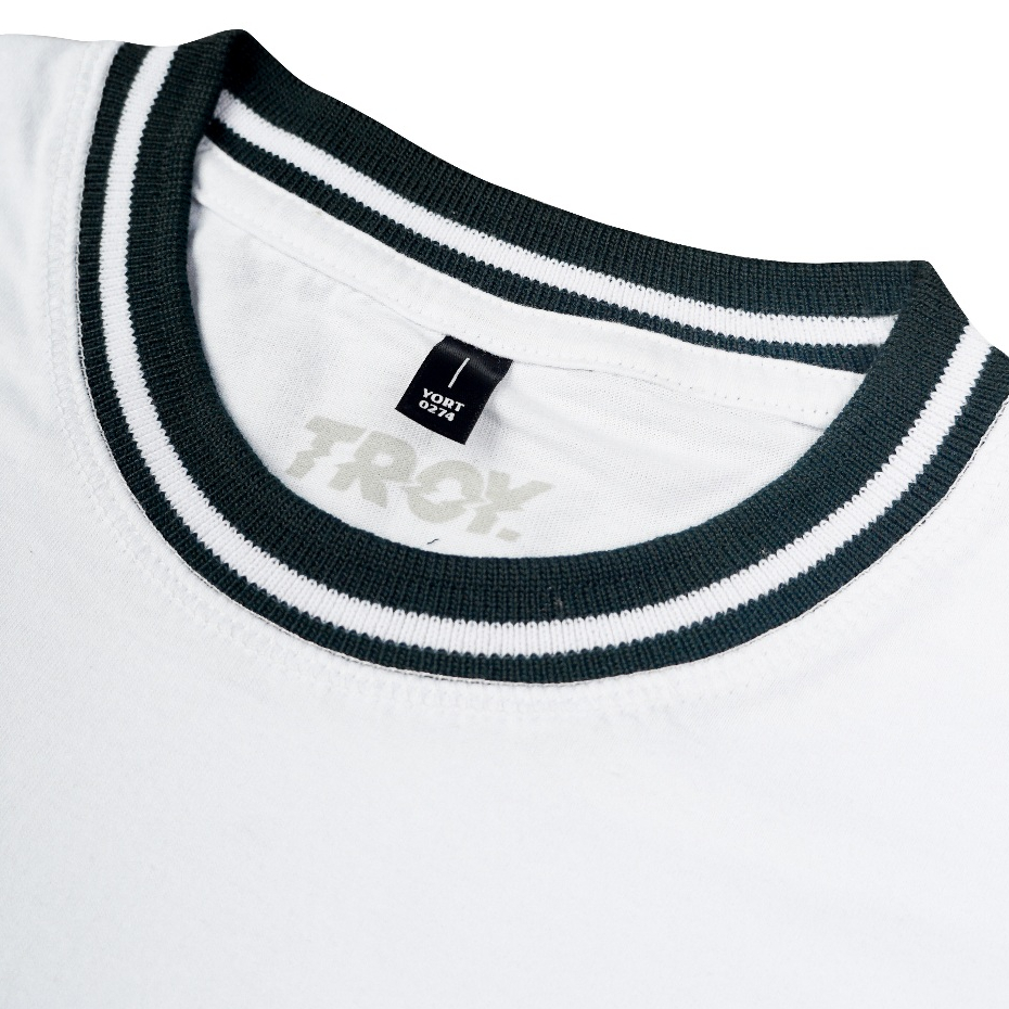 Troy Company Neck Strip Tshirt White Walk Daily - Kaos Lengan Pendek Kaos Putih KST 3545-2G1W