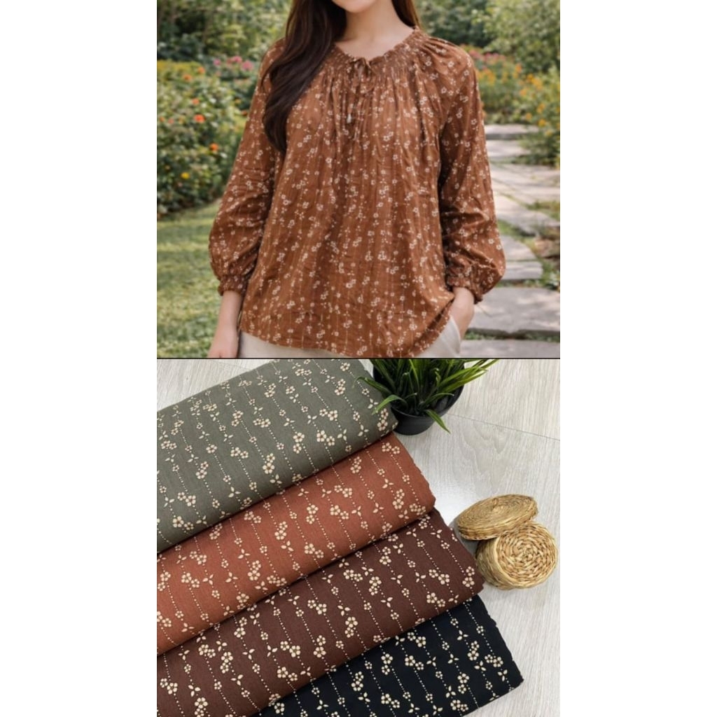 Kemeja motif bunga rayon wanita