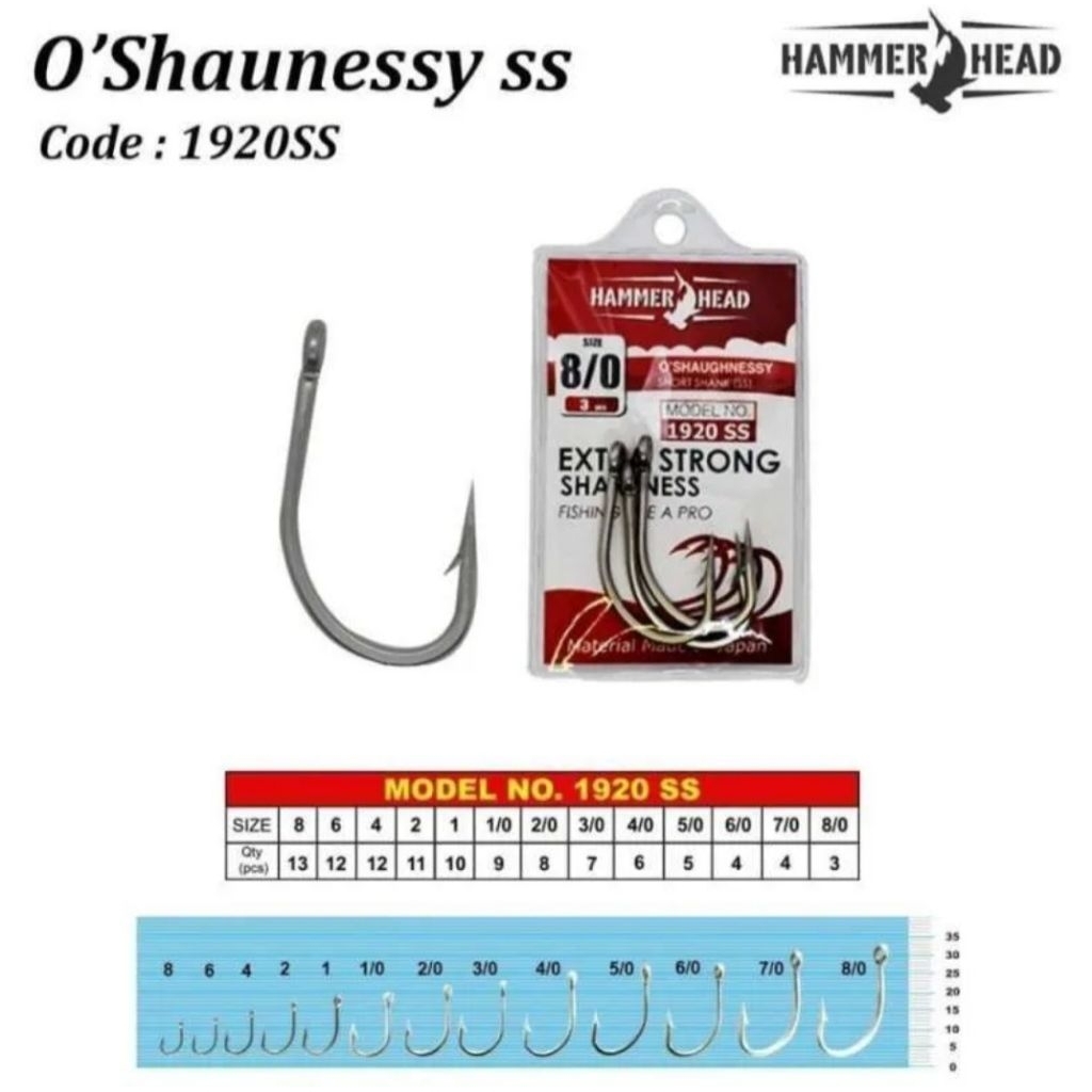 Hook Hammer Head 1920SS O'shaughnessy Size 8 - 6/0