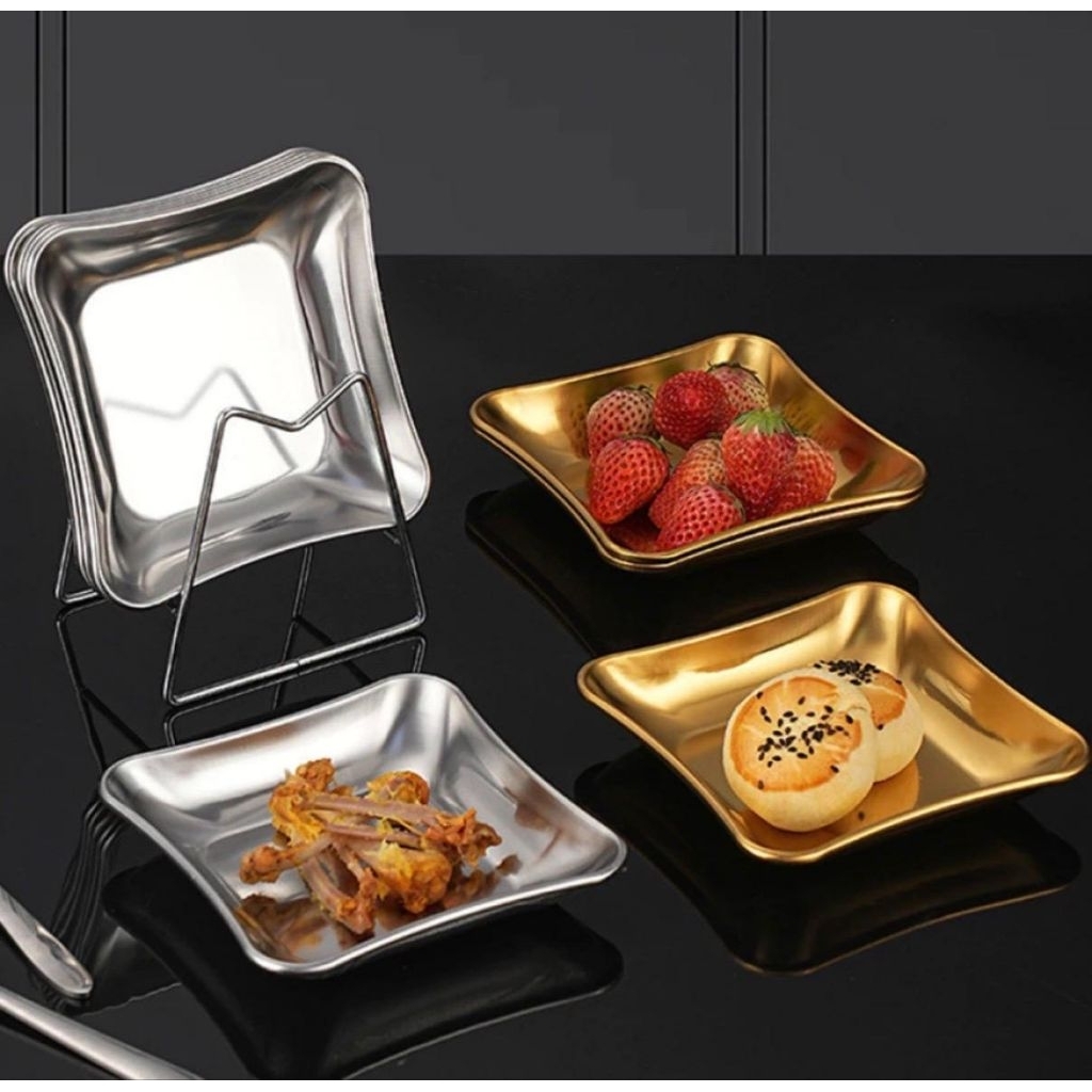 Piring Dessert Kue Stainless Steel / Piring Tray Korean style
