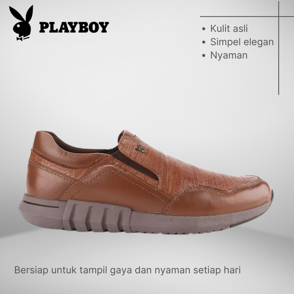 SEPATU PLAYBOY ORIGINAL SLIP ON PRIA KULIT ASLI COKLAT PL20