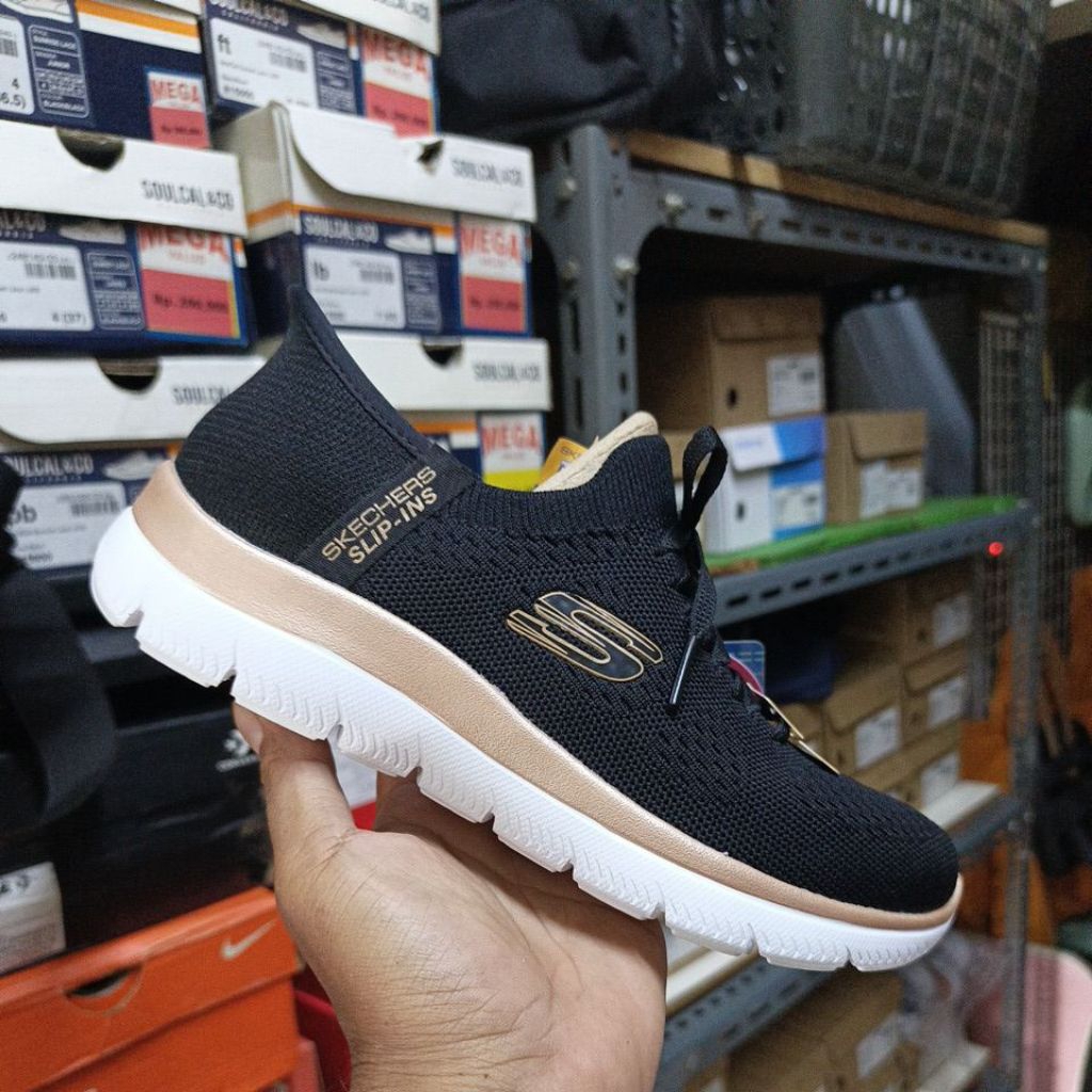 Sepatu Skechers Summits Night Chic Black Rose Gold Slip ins Original Resmi Sport Station