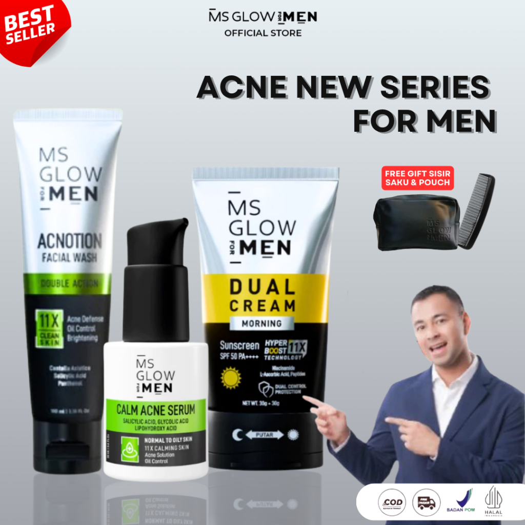 MS GLOW FOR MEN PAKET ACNE NEW SERIES - ISI 3 | Menyamarkan & Memudarkan Bekas Jerawat di Kulit Waja