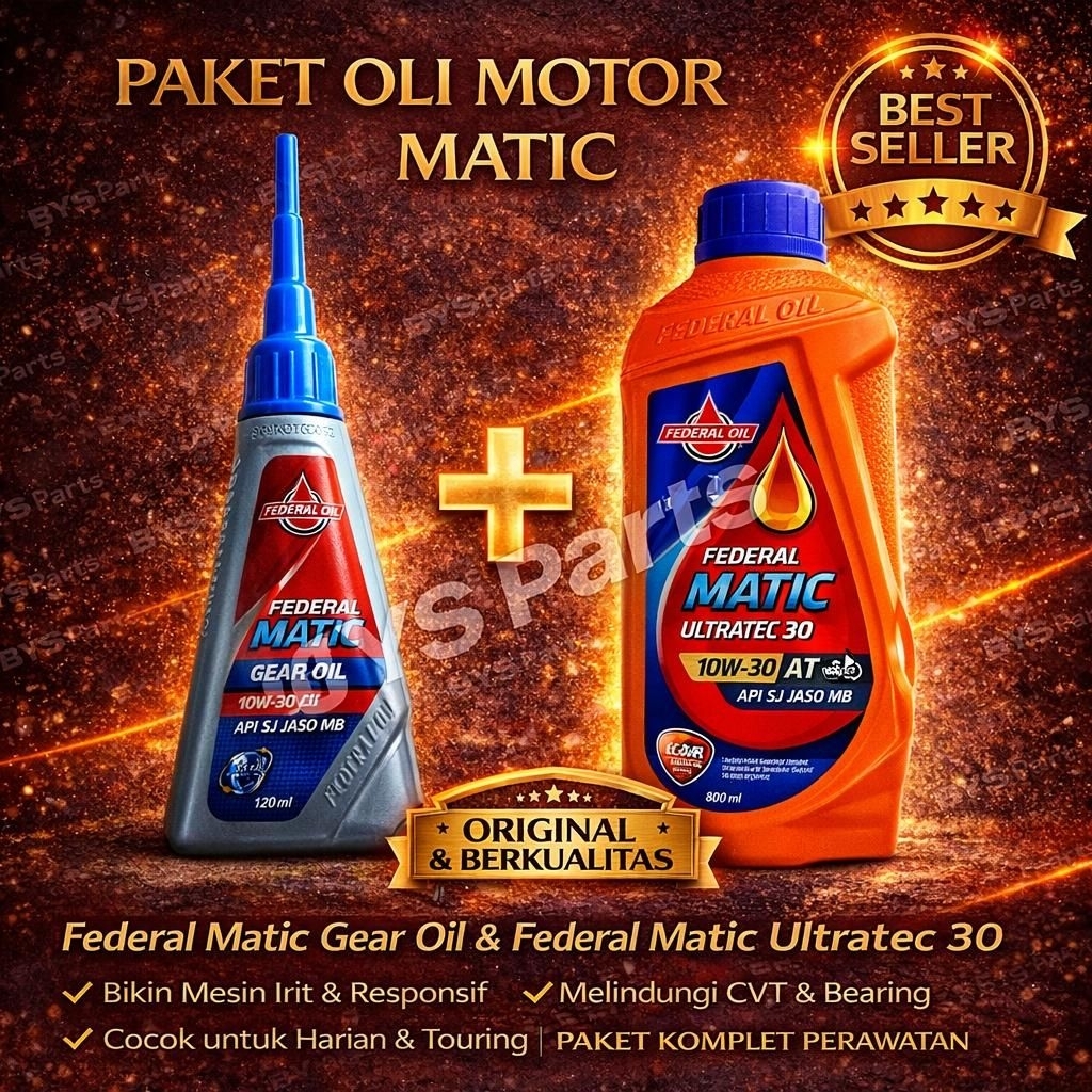 Paket Oli Federal Matic Ultratec 30 10W-30 Original + Oli Gardan Federal