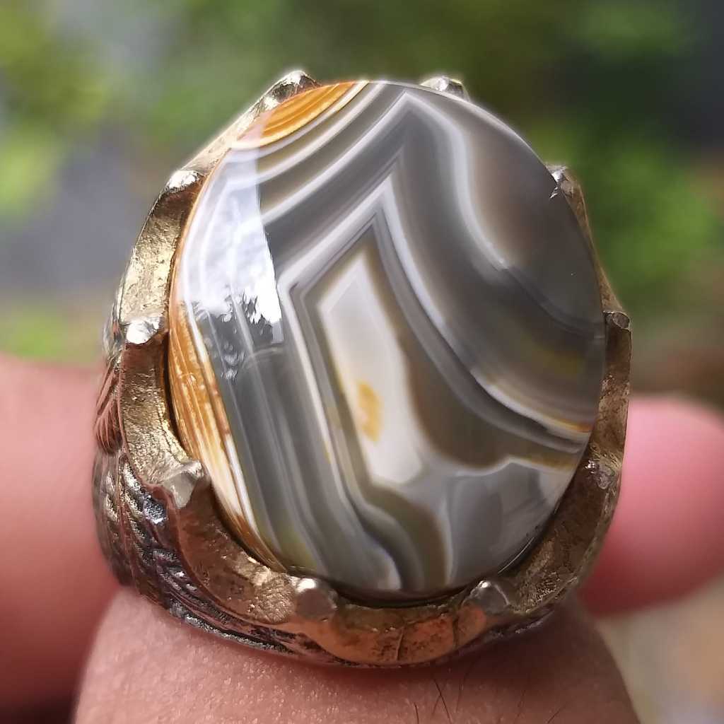 Batu Akik Karang Nunggal Pamor Junder Multicolor Tegas Berkarakter Berwibawa Solid Porselen Mewah Is