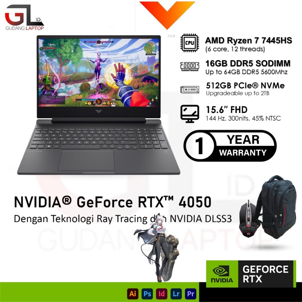 HP Victus 15 FB3039DX Gaming Laptop RTX4050 Ryzen 7 7445HS 32GB 1TB 144Hz 15.6 FHD IPS Win 11 Home