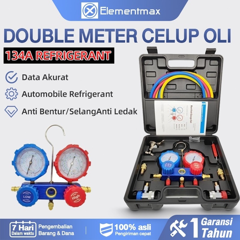 Elementmax Paket Komplit Isi AC Mobil R134a Double Manifold / Brass Double Manifold Multi One Cool P