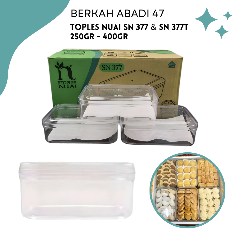 1 LUSIN Toples Nuai SN 377 SN 377T Toples Kue Kering Nastar Persegi Panjang Toples Lebaran BISA GOSE