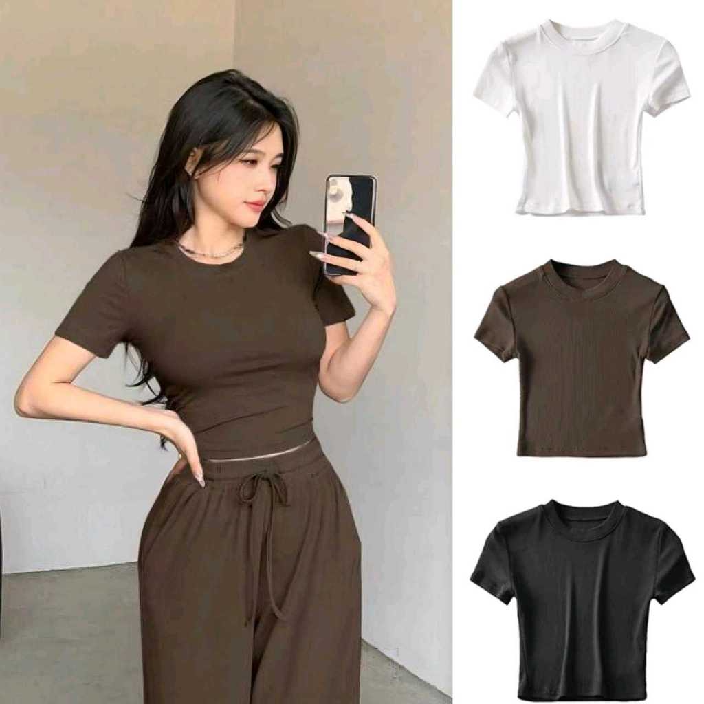 Baju Crop Top Wanita - Crop Top Lengan Pendek Baju wanita Kekinian - Crop Top Korean Style - Atasan 