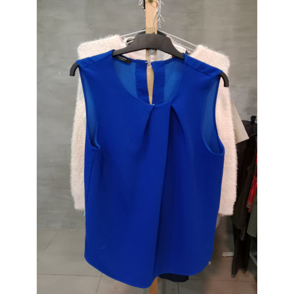 Blouse Tanpa Lengan Pleated Front - Royal Blue / Sleeveless Chiffon Blouse