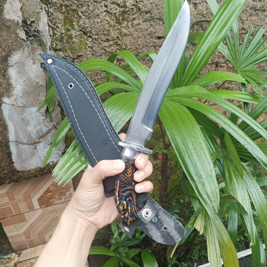 Pisau Naga ( BAJA ASLI ) Sarung Kalep Handle Kepala Naga Resin