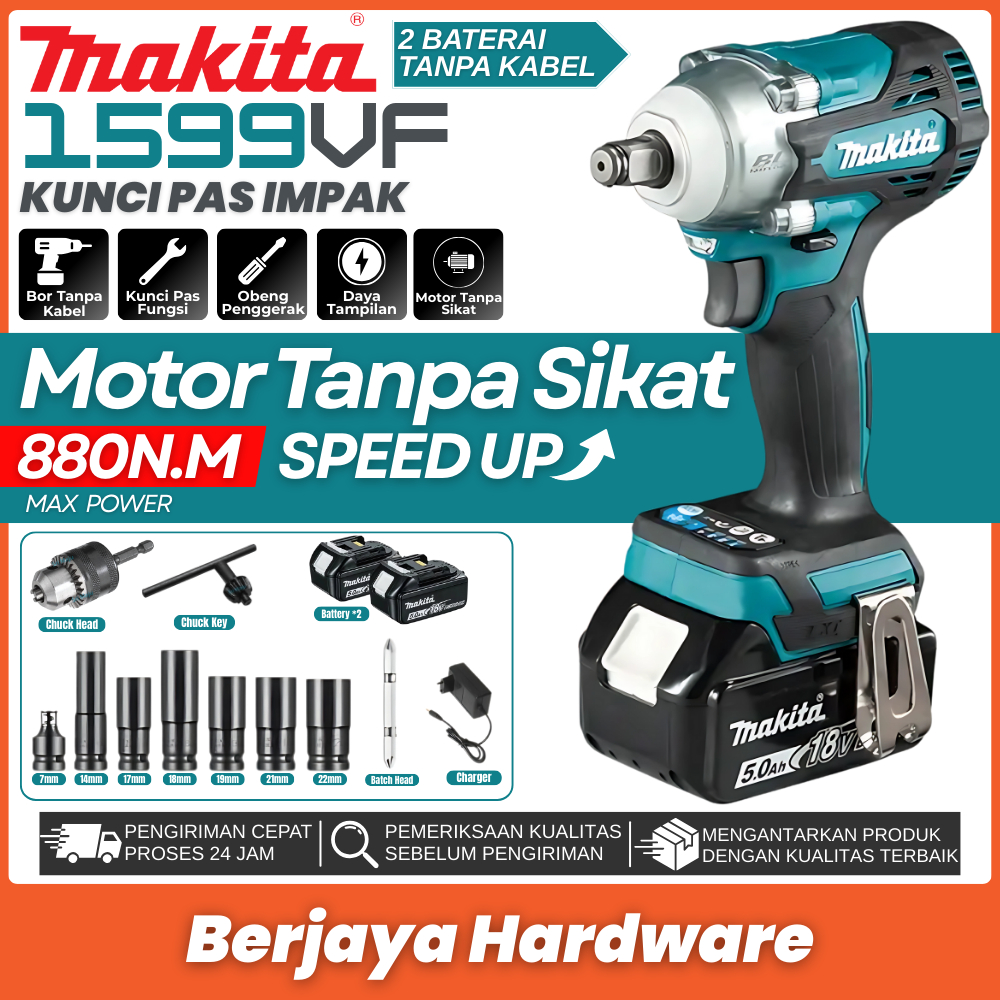 MAKITA impact wrench bor 700N.M impact wrench 598v impact baterai 2 baterai impek kunci impact