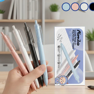 Toppercake51 - Pulpen Gel Retractable Isi 12PCS Gel Pen 4 Warna 0.5mm