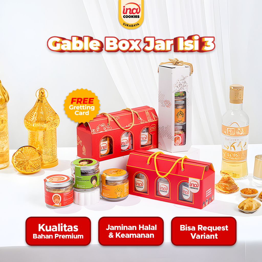 Hampers Lebaran GABLE BOX JAR ISI 3 - Paket Parcel Idul Fitri 2026 Kue Kering Premium INA COOKIES