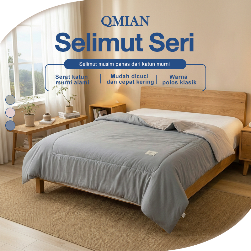 Selimut Summer Quilt Bedcover Tipis Polos Japanese Style Katun Washed Cotton Adem Lembut