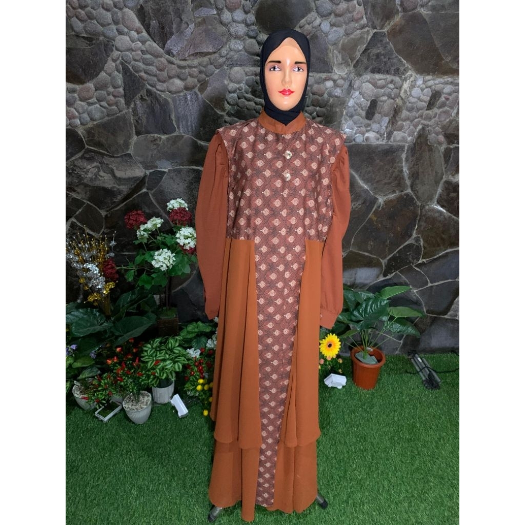 batik cokelat outer gamis