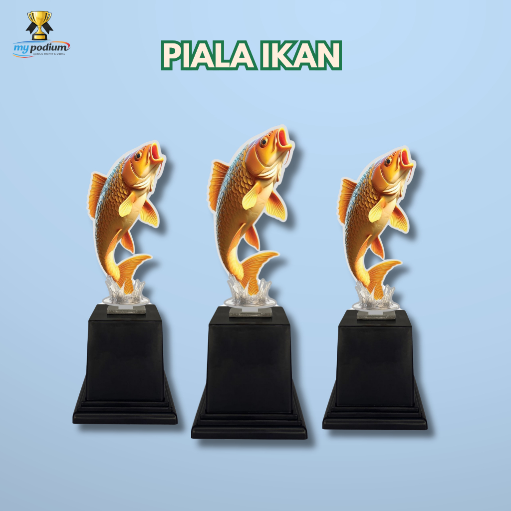 Piala Mancing Akrilik Motif Ikan Mas Hadiah Lomba Mancing omba Ikan hias
