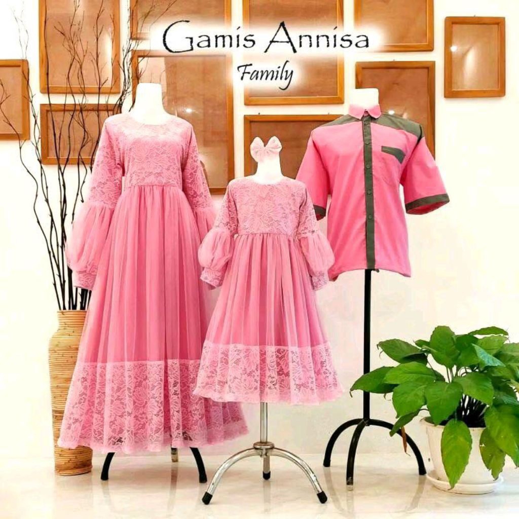 Baju lebaran Annisa couple family set keluarga gamis brokat furring katun toyobo mix tille dress wan