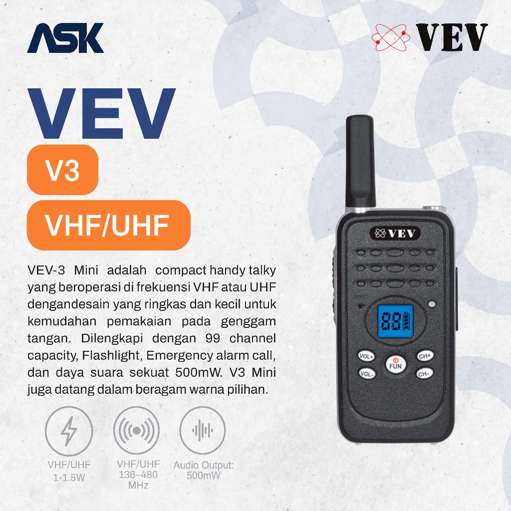 Handy Talky V3 VEV / HT V 3 Single Band