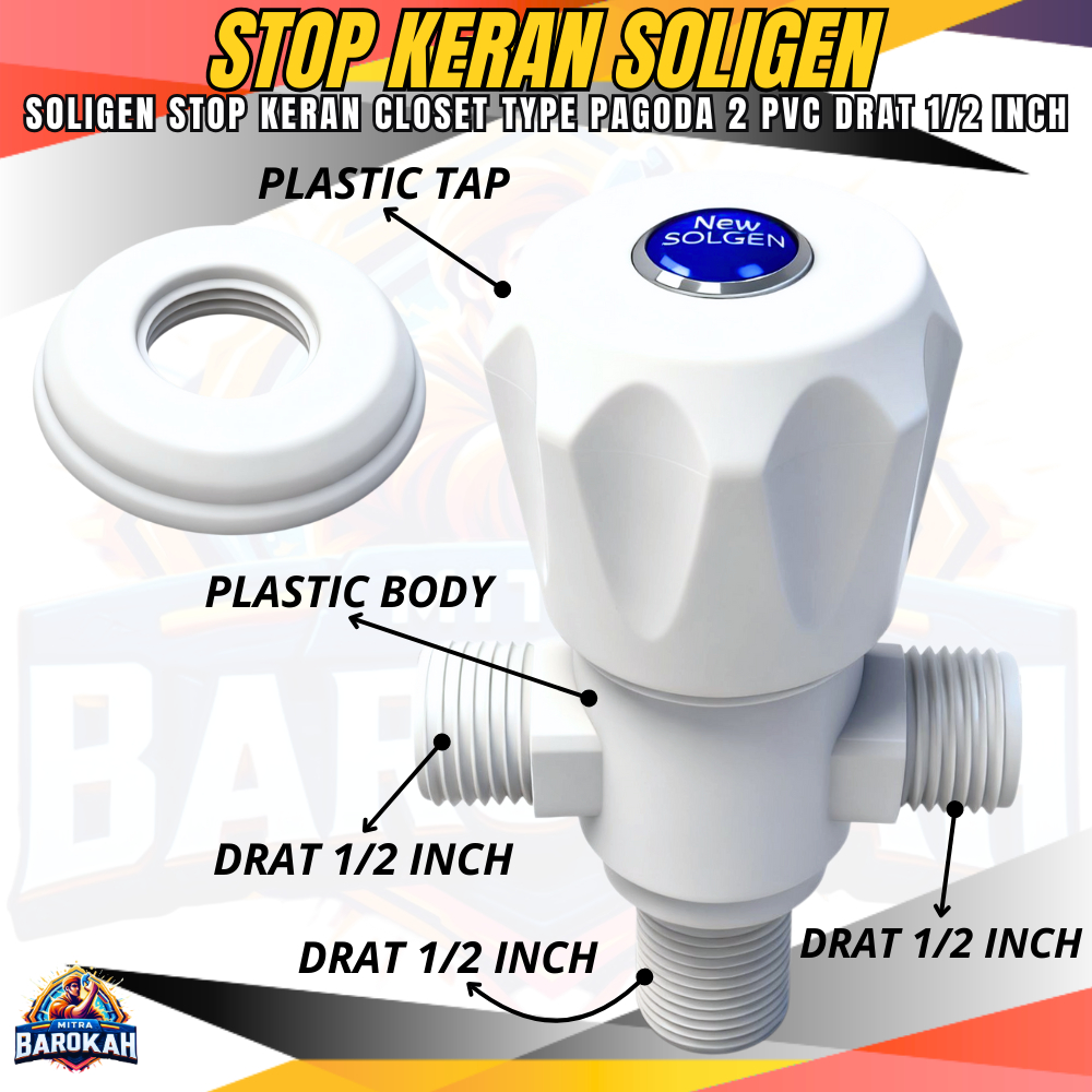 Stop Kran Closet Plastik Soligen Model Pagoda PVC 1/2" / Kran TE Jet Shower Plastik / Stop Kran Clos