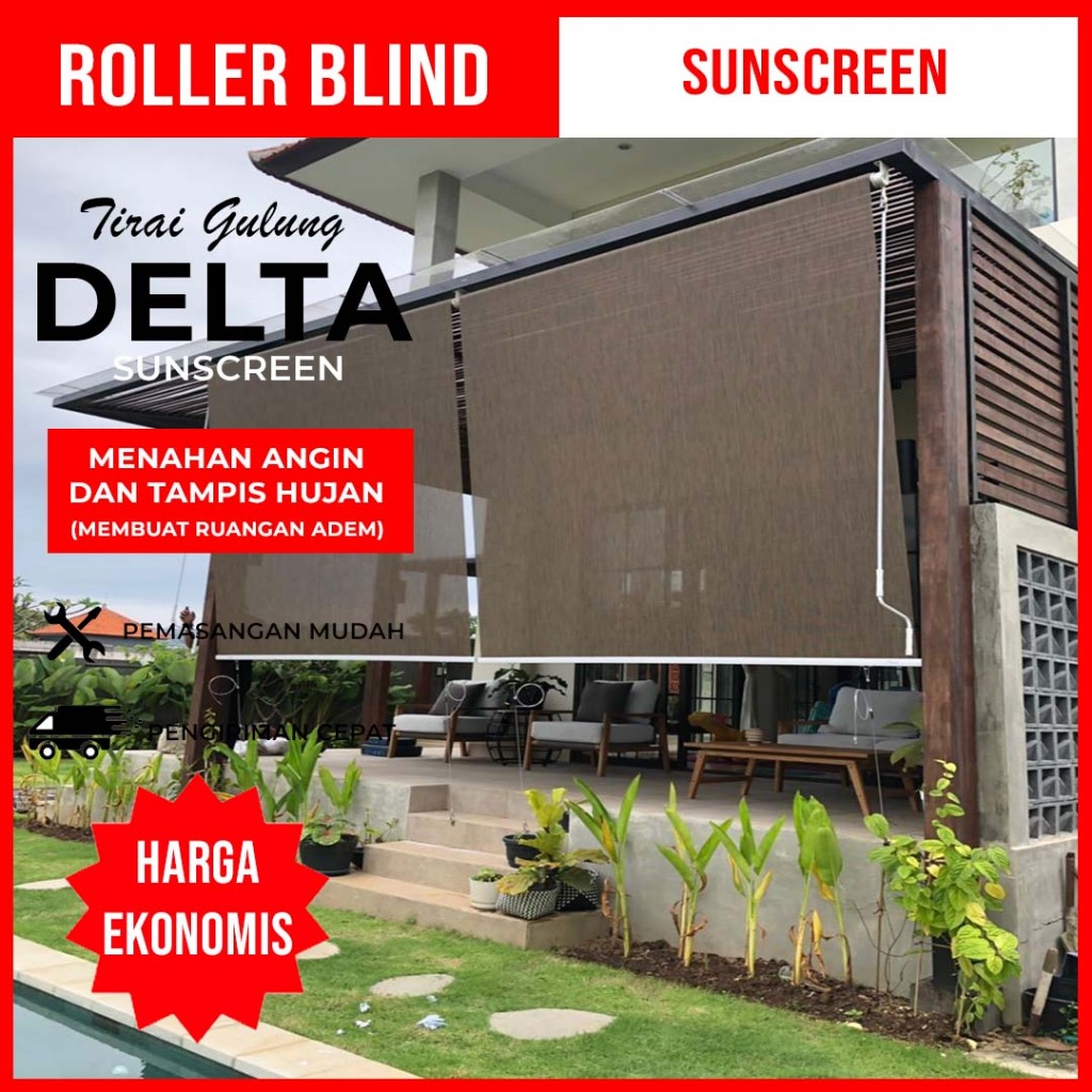 Roller Blind Outdoor Sharp Point Kosei DELTA Waterproof - Kerai Outdoor Tahan Air