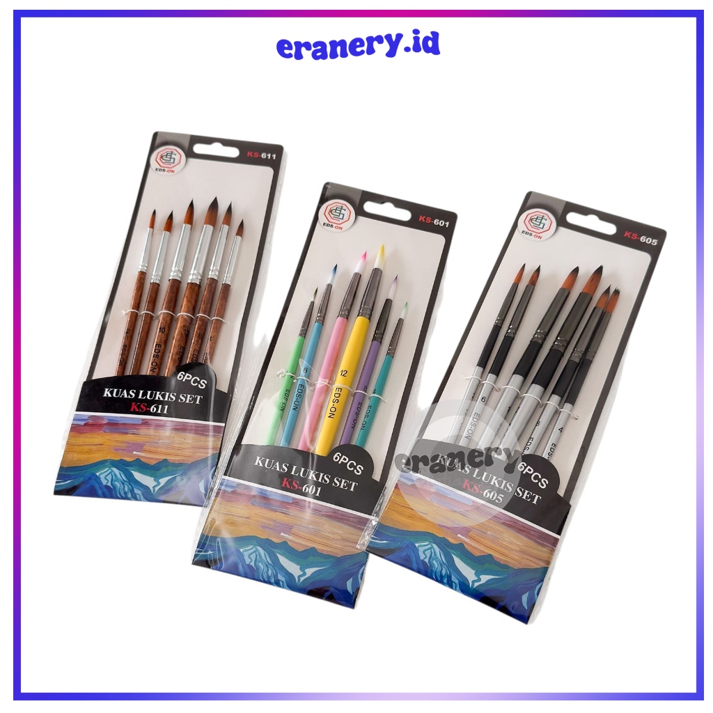 KUAS LUKIS SET ISI 6 UKURAN / KUAS CAT AIR / KUAS CAT AKRILIK / KUAS CAT MINYAK