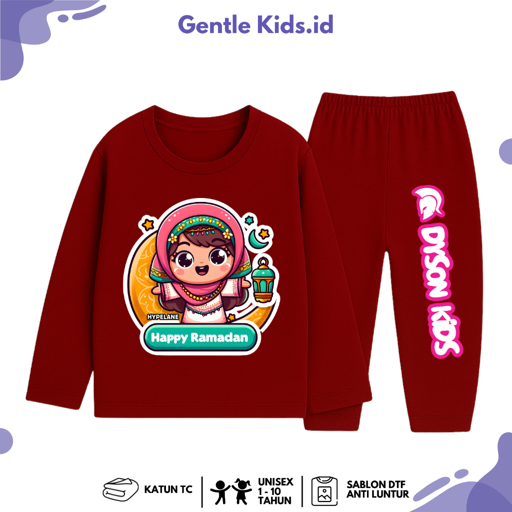 Baju Kaos Piama Setelan Panjang Lebaran Anak Perempuan Karakter Kartun Ramadhan Usia 1 - 10 Tahun