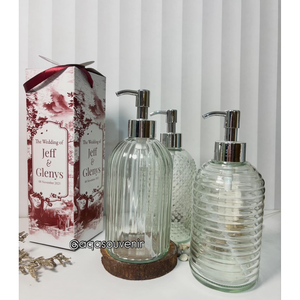 SOUVENIR BOTOL SABUN KACA KEMASAN BOX CUSTOM / BOTOL SABUN KRISTAL KEMASAN BOX CUSTOM / SOUVENIR PER