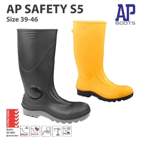 AP Boots Safety S5 - Sepatu Safety AP Boots Safety S5 Kuning & Hitam Size 39-46 Toe Cap BESI - AP Bo