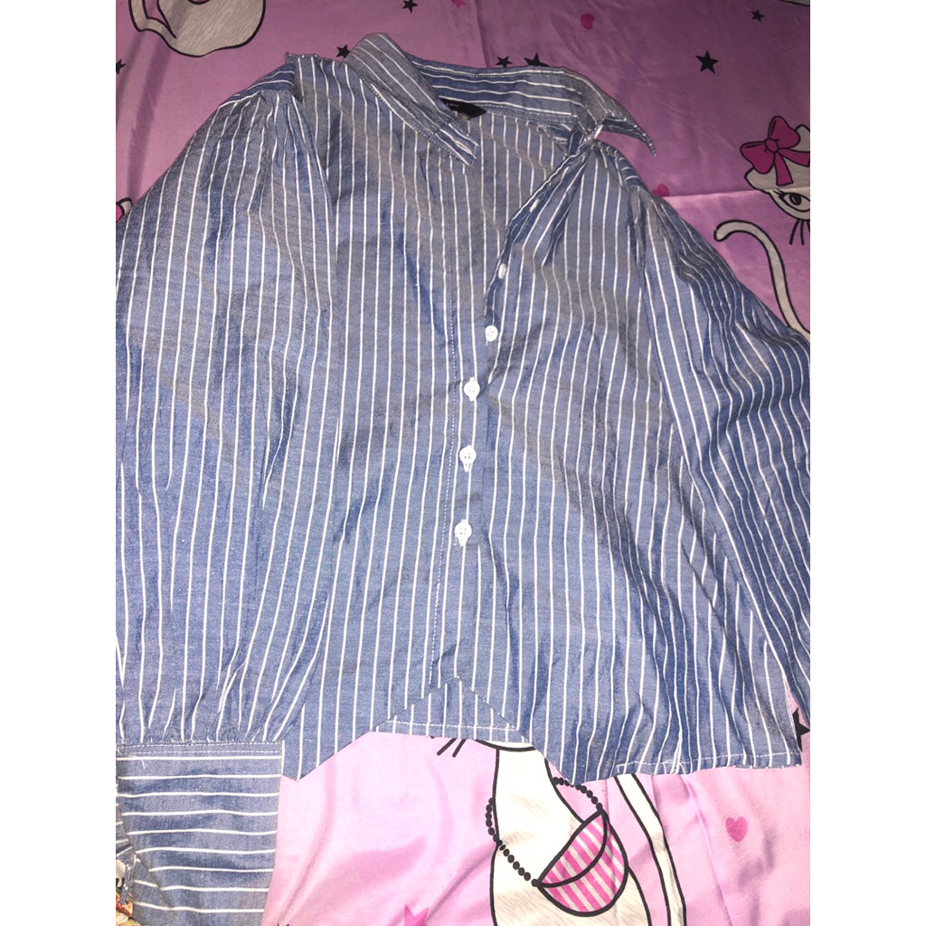 kemeja crop stripe fukutani