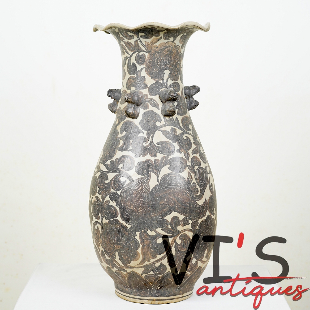 Vas Dynasty Black & White Guci Keramik Antik Kuno Asli Cina