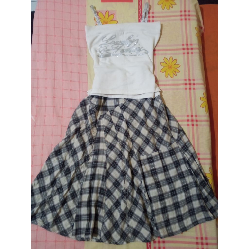 y2k Tartan skirt plaid asimetris brown sugar checked brown