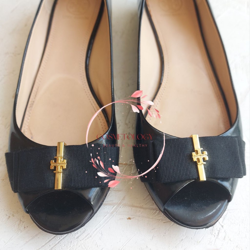 Original Tory Burch Trudy Black Open Toe Wedge Flats Size US8 Bekas