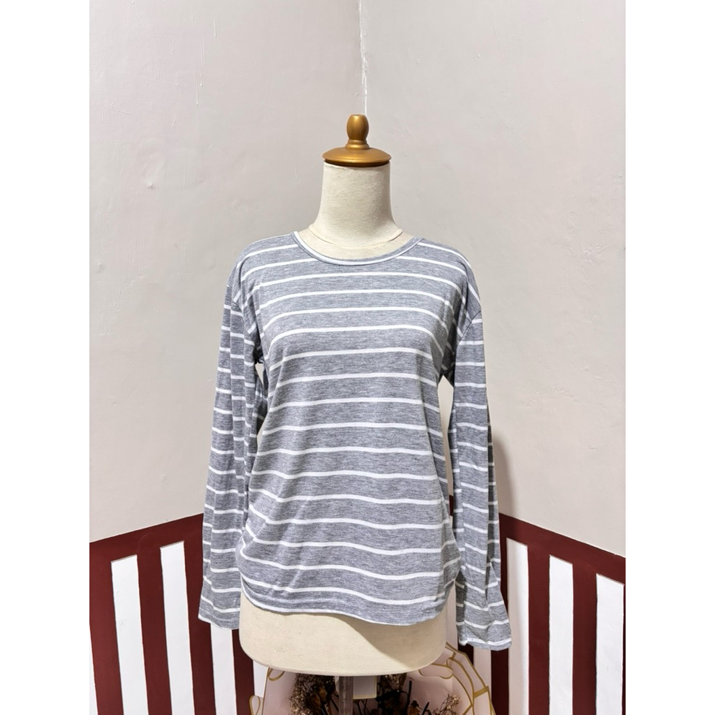 kaos wanita stripe garis garis lengan panjang