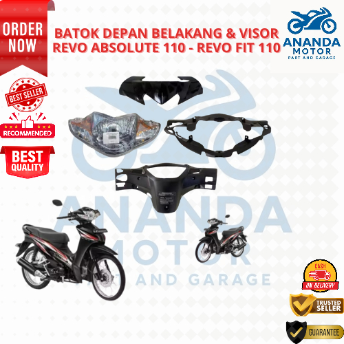 BATOK DEPAN BELAKANG VISOR REFLEKTOR LAMPU REVO ABSOLUTE 110 REVO FIT 110 KARBU SET HITAM GRADE ORIG