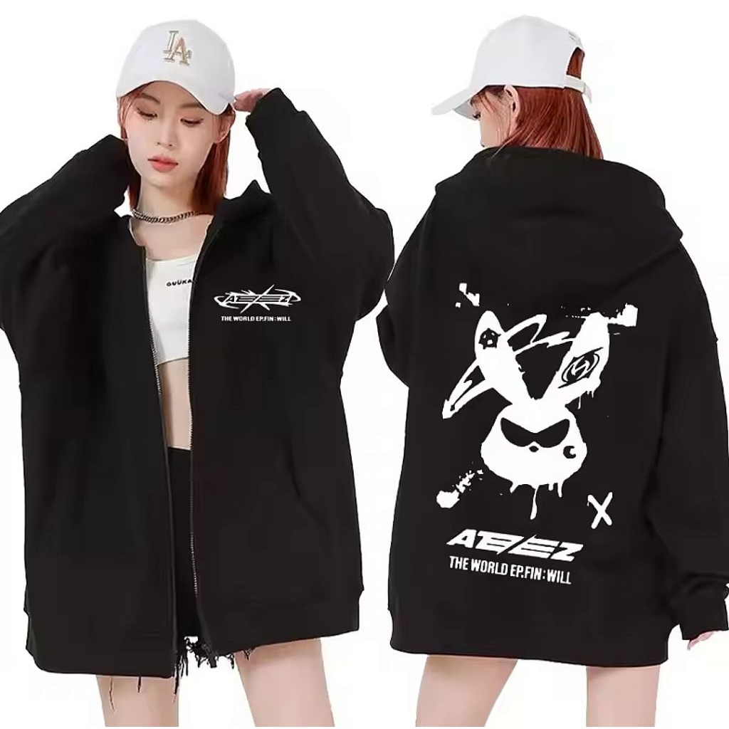 Jaket Hoodie Zipper ATEEZ The World Ep. Fin Will Tour 2025 Oversize Korean Style Jaket Resleting Mem
