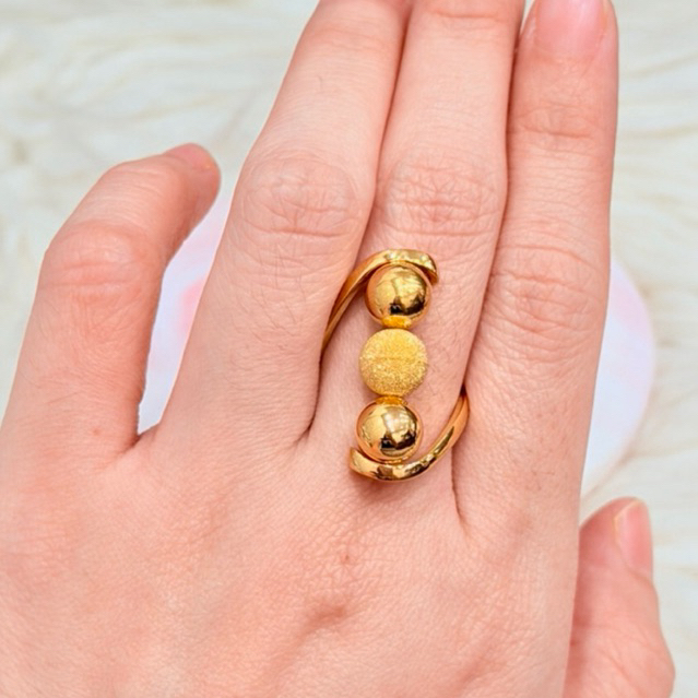 Cincin bola pasir polos susun tiga simple elegant 16 - 17 emas asli kadar 700