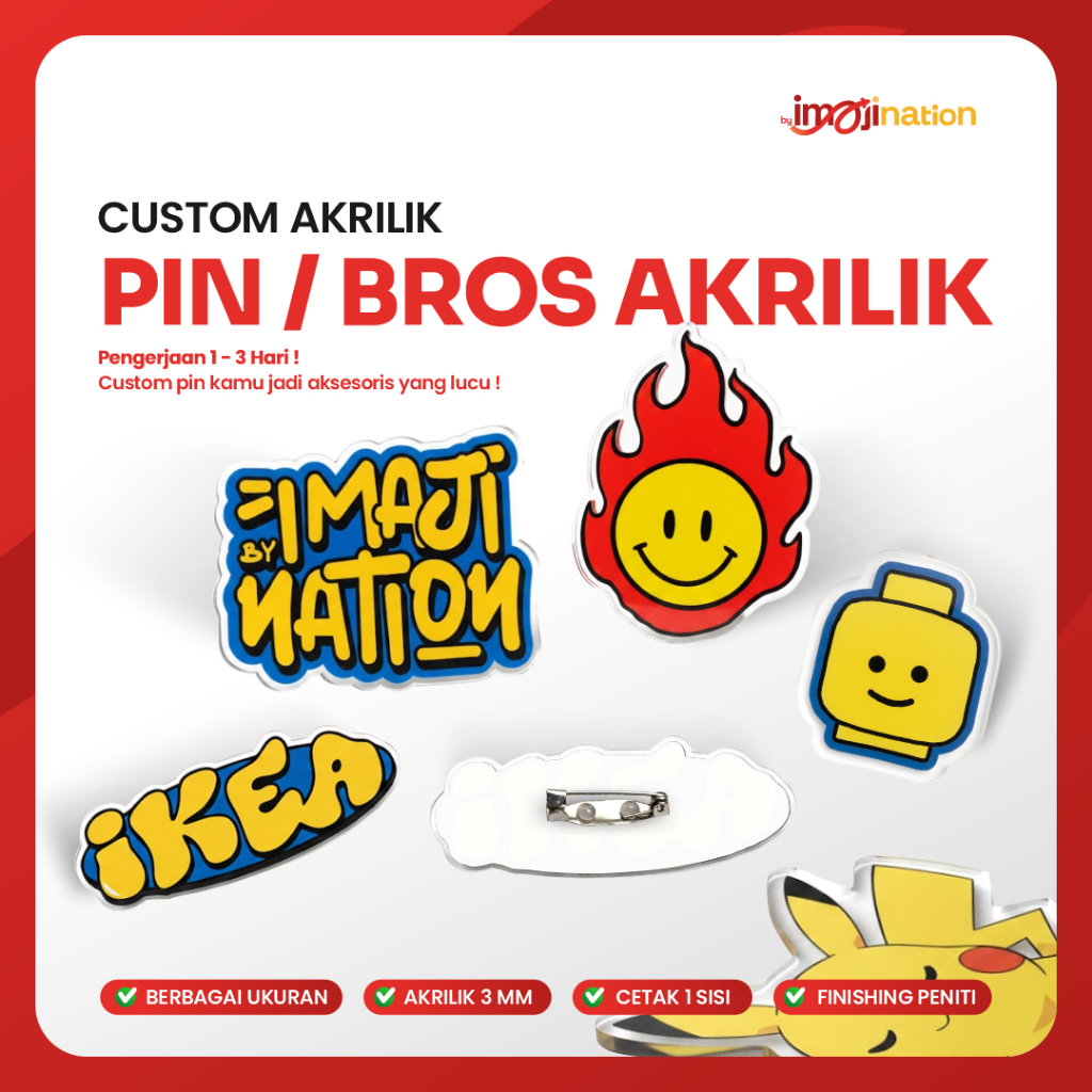 CUSTOM PIN AKRILIK/ BROS AKRILIK CUSTOM NAMA LOGO/ CUSTOM PIN NAMA/ PIN DEKORASI TOPI & TAS/ PIN AKR