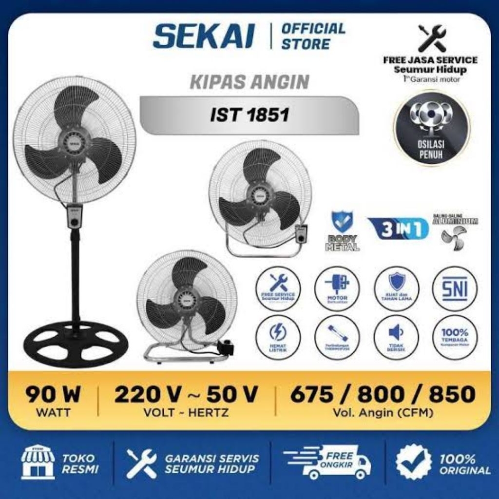 Kipas Angin Industrial Sekai IST 1851 Kipas Angin Besi Sekai 18 Inch IST-1851 Kipas Angin Sekai 3in1