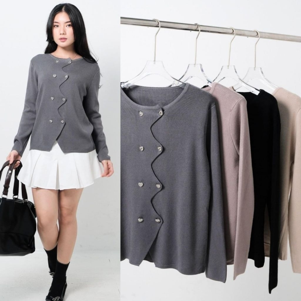 PINKDOSE Cardigan Kancing Zigzag Sazura by Pinkdose