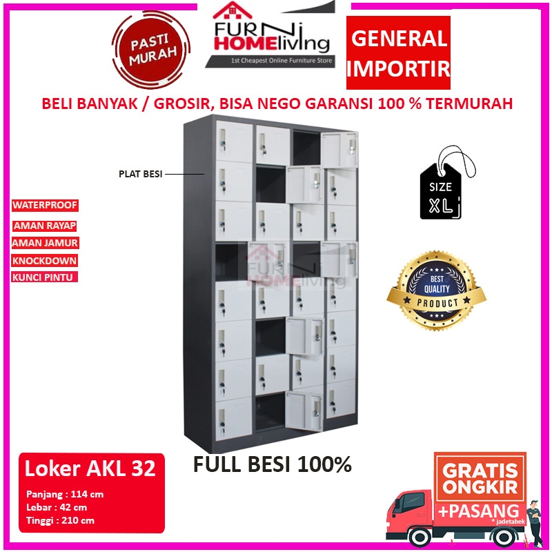 Lemari Loker Besi Locker Besi Cabinet 32 Pintu Full Besi AKL32 Locker Ruang Ganti Sekolah Kantor
