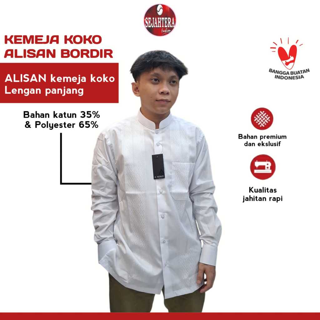 Baju Koko Alisan Bordir Lengan Panjang