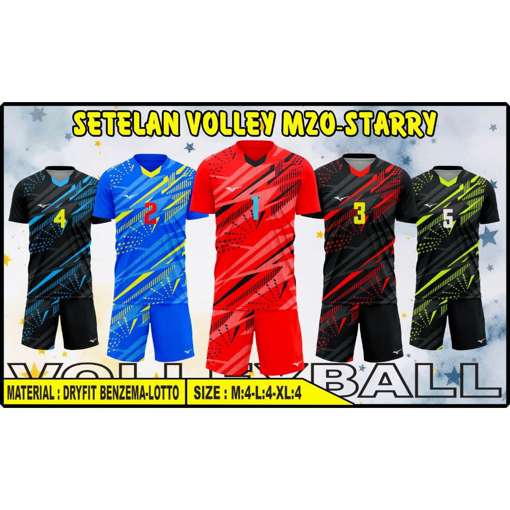 12 SET - MZO STARRY / Setelan Voli / Singlet Setelan Voli / Kaos Singlet Voli Isi 12 Setelan / Singl