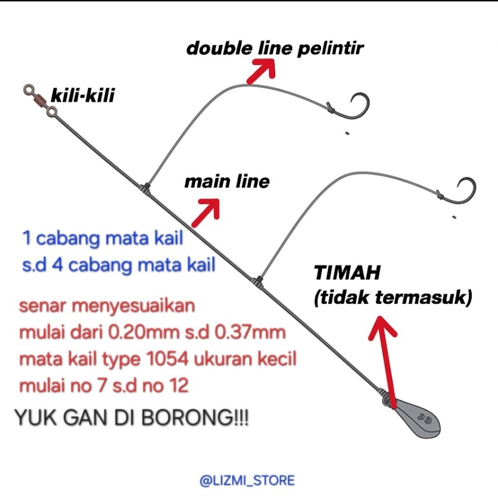 rangkaian ukuran kecil type kail chinu 1054 Dasaran timah bawah--TANPA TIMAH