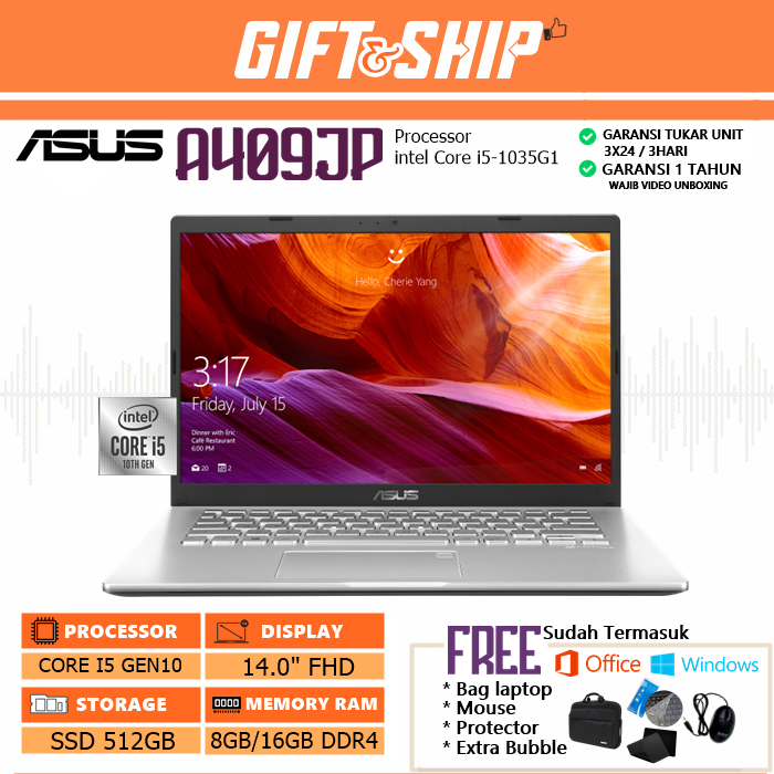ASUS A409JP Core i5-1035G1 16GB 512GB SSD Win11+Office 14.0"FHD MX330
