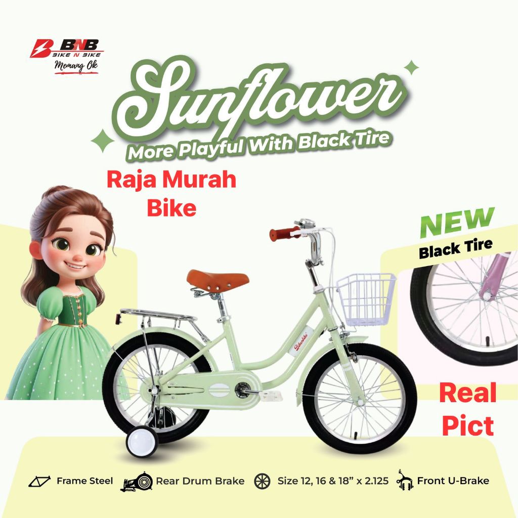 Sepeda Anak Perempuan Mini 12 Inch BNB Sunflower New  Sepeda Bnb Sunflower Terbaru