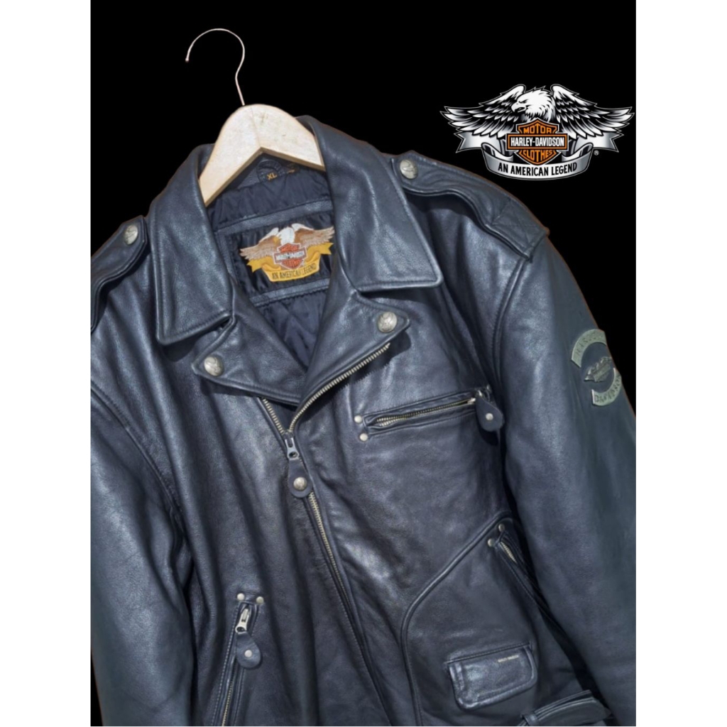 Harley Davidson HD Mens Cruiser Ramones Eagle Back Embossed Cowhide Leather Biker Jacket X Jaket Kul